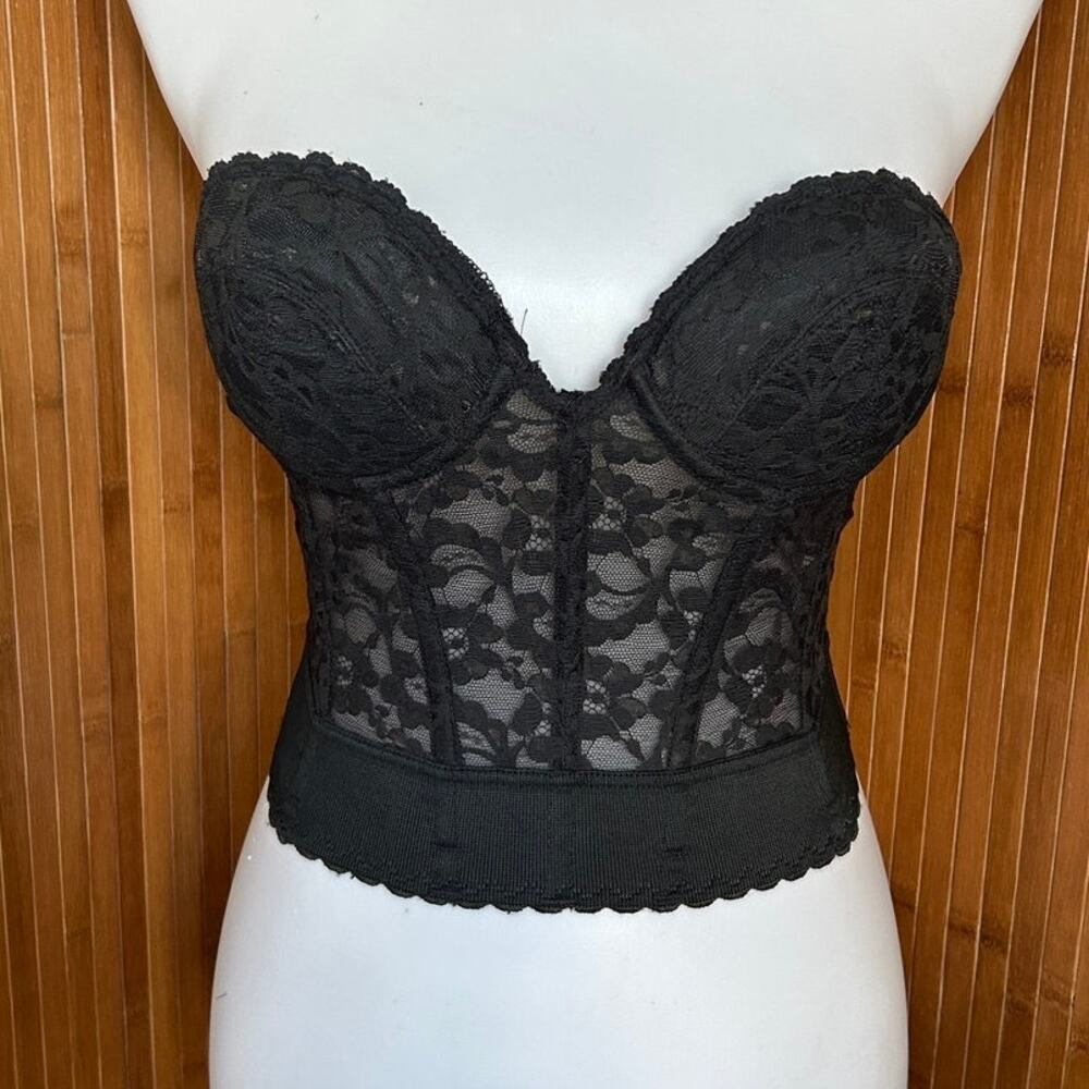Vintage 90s Fredericks of Hollywood Black Lace Longline Corset Bustier 34B